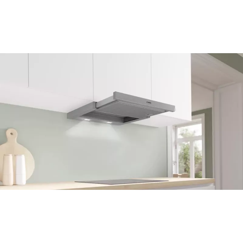 Bosch Serie 2 DFL063W57 tvaika nosūcējs Daļēji iebūvēts (izvelkams) Metālisks, Sudraba 351 m³/h