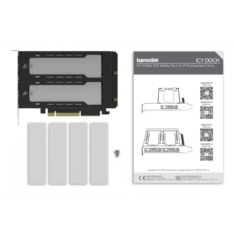 Icy Dock ExpressSlot Elite interfeisa karte MB842MP-B — PCIe karstās nomaiņas 2,5 collu diska nodalījuma adapteris, melns/sudrabains