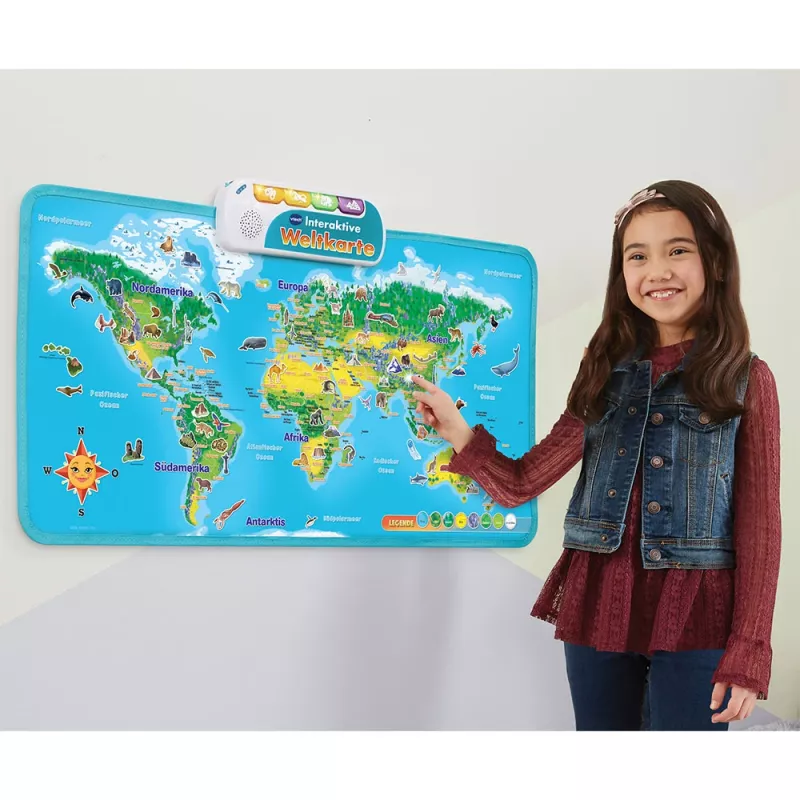 VTech Interaktīvā pasaules karte, 6 gadi, skaņas efekti, nepieciešamas baterijas, AA, daudzkrāsu