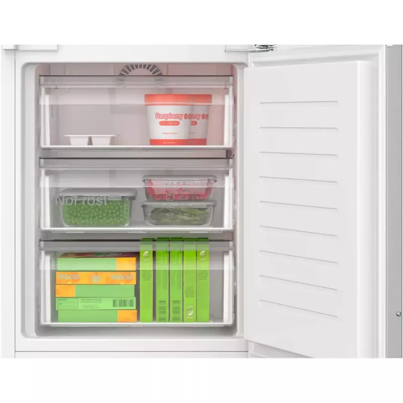 Iebūvējamais ledusskapis-saldētava Bosch Serie 4 KIN96VFD0 — 290 L kopējā ietilpība (215 L ledusskapis / 75 L saldētava), NoFrost, apakšējā saldētava, maināmas durvis