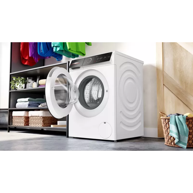 Bosch Serie 8 WGB244A40 veļas mazgājamā mašīna ar priekšējo ielādi, 9 kg, 1400 apgr./min, i-Dos, balta/melna