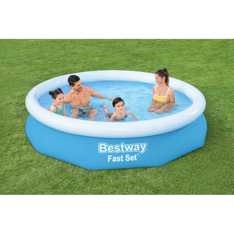 Bestway Fast Set apaļais piepūšamais baseina komplekts 3,05 m x 66 cm, 3200 L, piepūšamais baseins, bērniem un pieaugušajiem, zils, balts, 9,26 kg