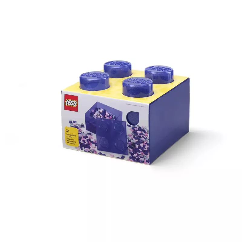 Uzglabāšanas kaste Room Copenhagen LEGO Storage Brick 4 Top Lid Glitter — purpursarkana/caurspīdīga