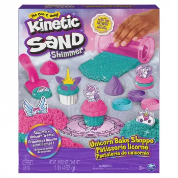 Kinetic Sand Shimmer, Unicorn Bake Shoppe Playset, 16oz (Shimmer Teal un Pink Neon), 8 Unicorn Tools, Sensorās rotaļlietas bērniem no 3 gadu vecuma