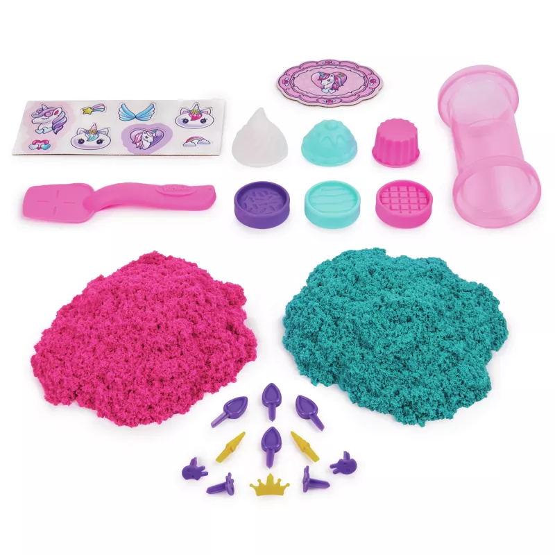 Kinetic Sand Shimmer, Unicorn Bake Shoppe Playset, 16oz (Shimmer Teal un Pink Neon), 8 Unicorn Tools, Sensorās rotaļlietas bērniem no 3 gadu vecuma