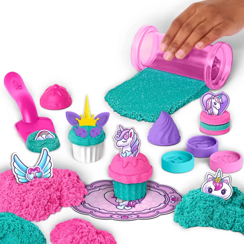 Kinetic Sand Shimmer, Unicorn Bake Shoppe Playset, 16oz (Shimmer Teal un Pink Neon), 8 Unicorn Tools, Sensorās rotaļlietas bērniem no 3 gadu vecuma