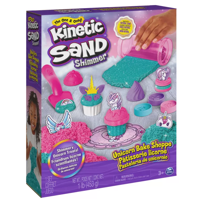 Kinetic Sand Shimmer, Unicorn Bake Shoppe Playset, 16oz (Shimmer Teal un Pink Neon), 8 Unicorn Tools, Sensorās rotaļlietas bērniem no 3 gadu vecuma