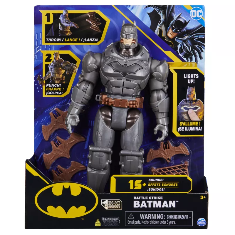 DC Comics , Battle Strike Batman 12 collu darbības figūra, 5 piederumi, 20+ skaņas, kolekcionējamas bērnu rotaļlietas zēniem un meitenēm no 3 gadu vecuma