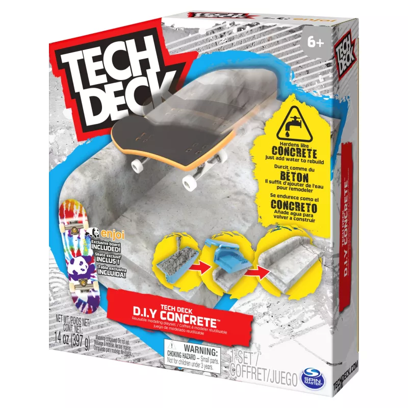 Tech Deck DIY Concrete atkārtoti lietojams modelēšanas rotaļu komplekts ar ekskluzīvu Enjoi fingerborda dēli, margu, veidnēm, skeitparka komplektu, bērnu rotaļlieta zēniem un meitenēm no 6 gadu vecuma