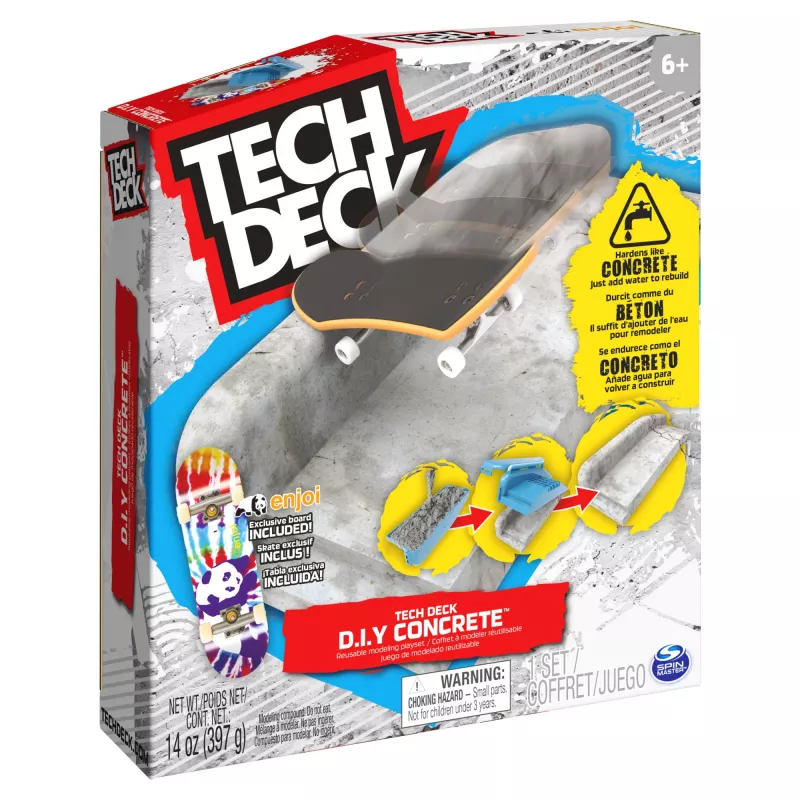 Tech Deck DIY Concrete atkārtoti lietojams modelēšanas rotaļu komplekts ar ekskluzīvu Enjoi fingerborda dēli, margu, veidnēm, skeitparka komplektu, bērnu rotaļlieta zēniem un meitenēm no 6 gadu vecuma