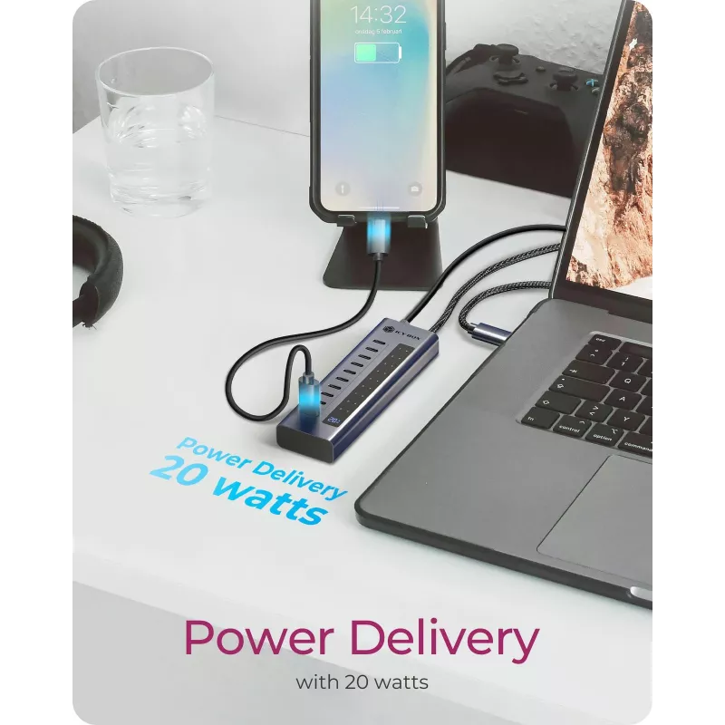 USB centrmezgls icybox IB-HUB1450-C31 — 10 porti, USB 3.2