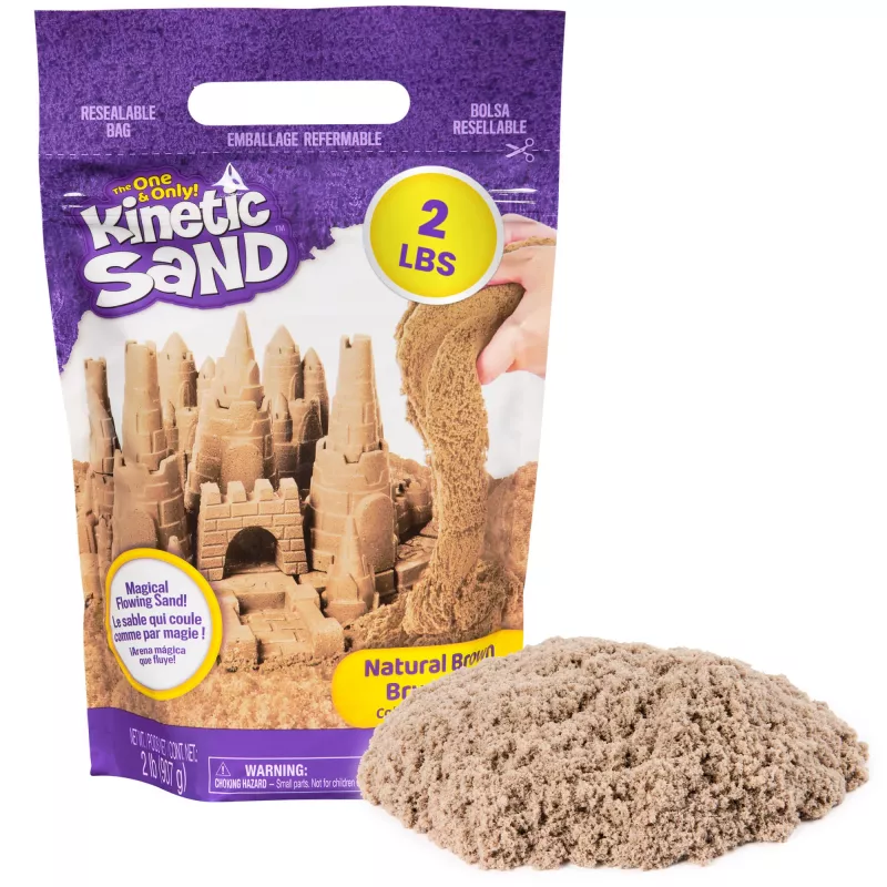 Kinetic Sand, 2 lb brūnas spēļu smiltis, veidojami sensoriskie rotaļu materiāli bērniem, atkārtoti aizverams maisiņš (iepakojums var atšķirties), piemērots no 3 gadu vecuma