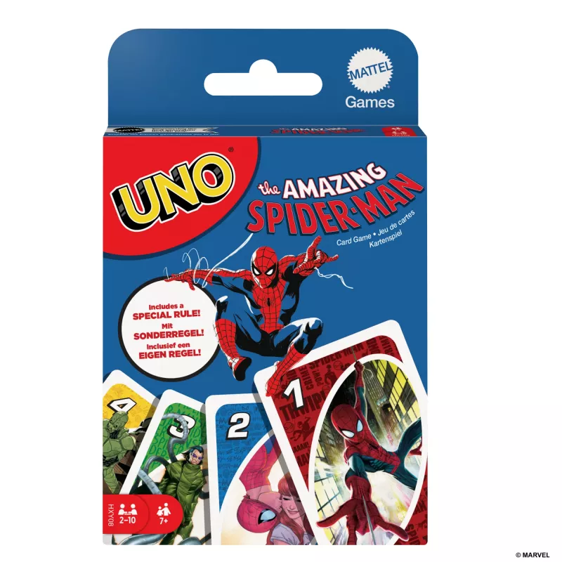 Galda spēle UNO Apbrīnojamais Zirnekļcilvēks kāršu spēle bērniem, pieaugušajiem un ģimenes vakariem, iedvesmota no Marvel komiksu sērijas