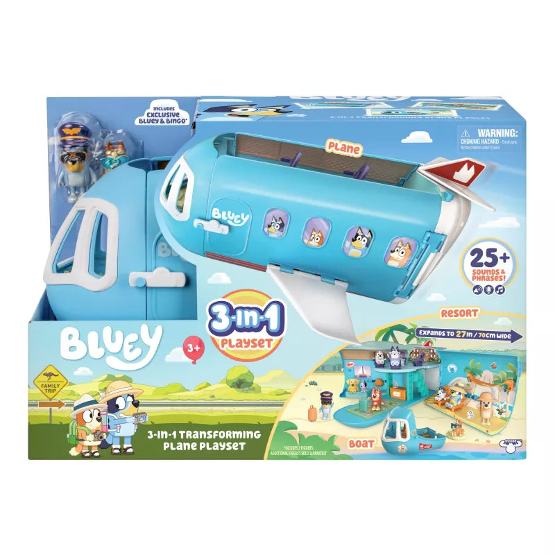 Moose Toys Bluey 3-in-1 lidmašīnas rotaļu komplekts, daudzkrāsains