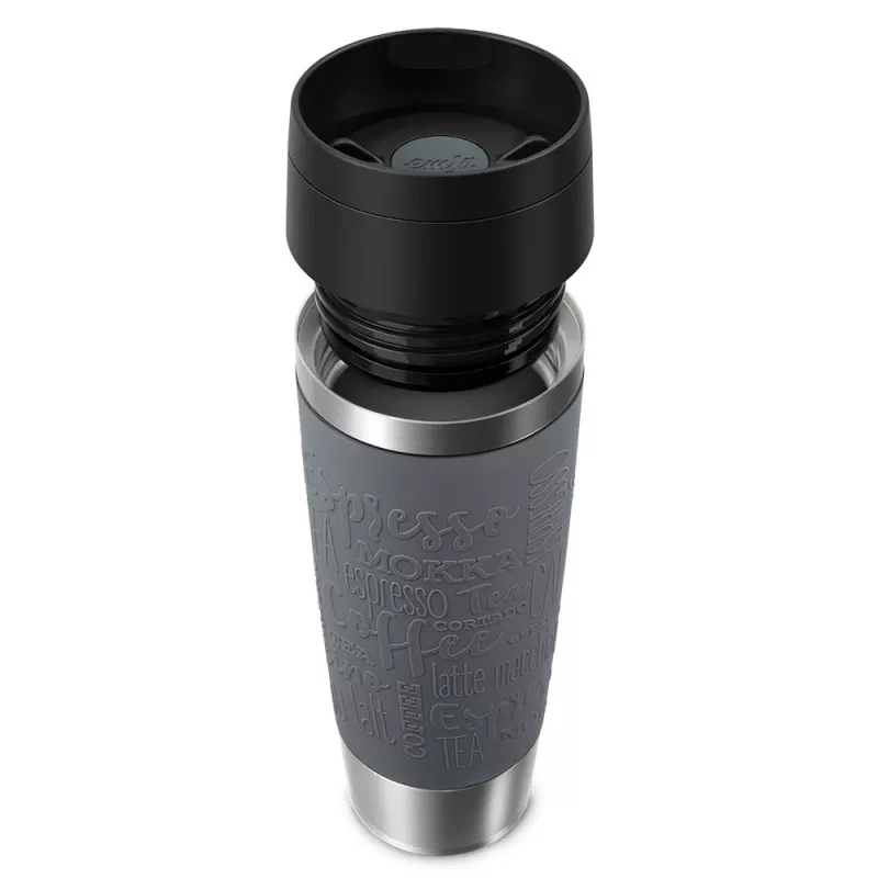 Ceļojumu krūze EMSA Classic Grande 500 ml — pelēks nerūsējošais tērauds, silikona pārklājums, polipropilēna vāks, Ø 8,3 cm × 240 mm