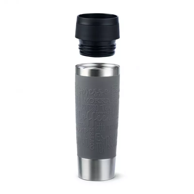 Ceļojumu krūze EMSA Classic Grande 500 ml — pelēks nerūsējošais tērauds, silikona pārklājums, polipropilēna vāks, Ø 8,3 cm × 240 mm