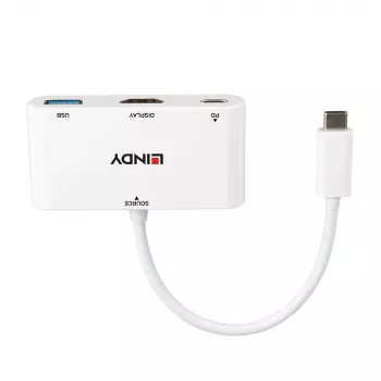 Lindy USB 3.2 Type C uz HDMI pārveidotājs ar USB Type A portu un jaudas piegādi