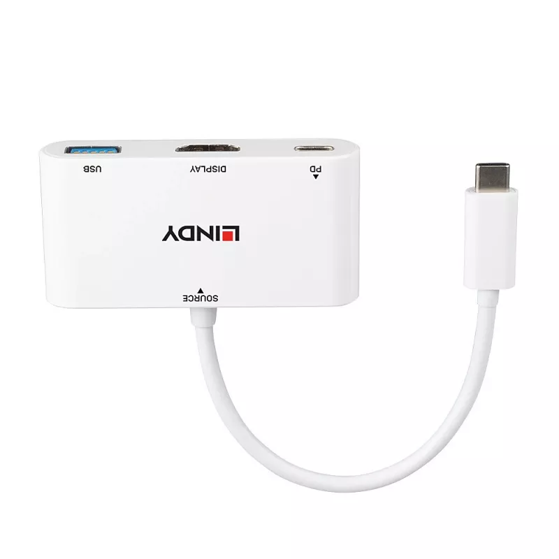 Lindy USB 3.2 Type C uz HDMI pārveidotājs ar USB Type A portu un jaudas piegādi