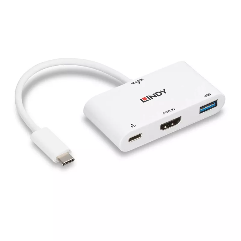 Lindy USB 3.2 Type C uz HDMI pārveidotājs ar USB Type A portu un jaudas piegādi