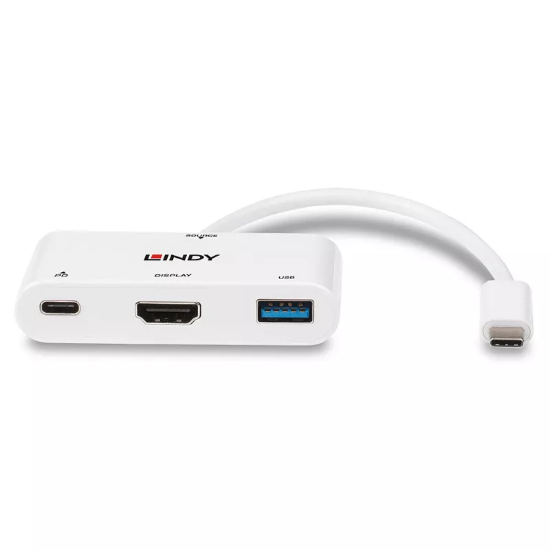 Lindy USB 3.2 Type C uz HDMI pārveidotājs ar USB Type A portu un jaudas piegādi