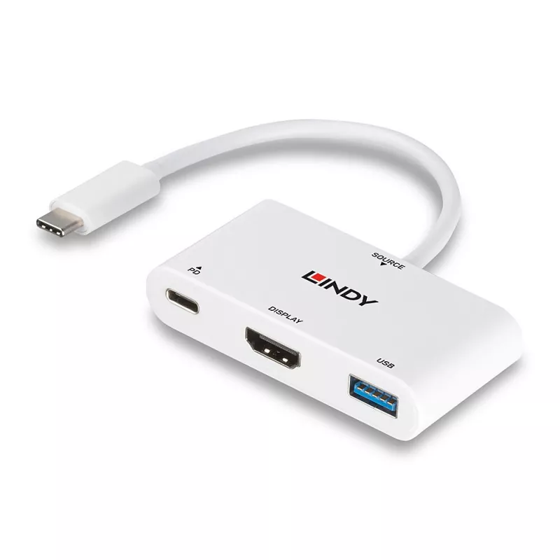 Lindy USB 3.2 Type C uz HDMI pārveidotājs ar USB Type A portu un jaudas piegādi