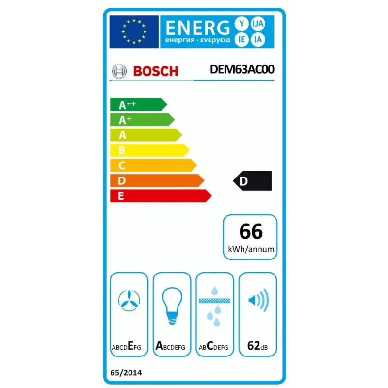 Daļēji iebūvējams tvaika nosūcējs Bosch Serie 2 DEM63AC00, alumīnija filtrs, trokšņu līmenis: E
