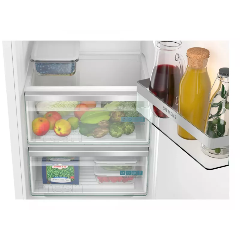 Iebūvēts kombinētais ledusskapis Siemens iQ300 KI82LVFE0 — 280 L kopējā, 246 L ledusskapja, 34 L augšējā saldētava, Balta, Labās puses eņģe