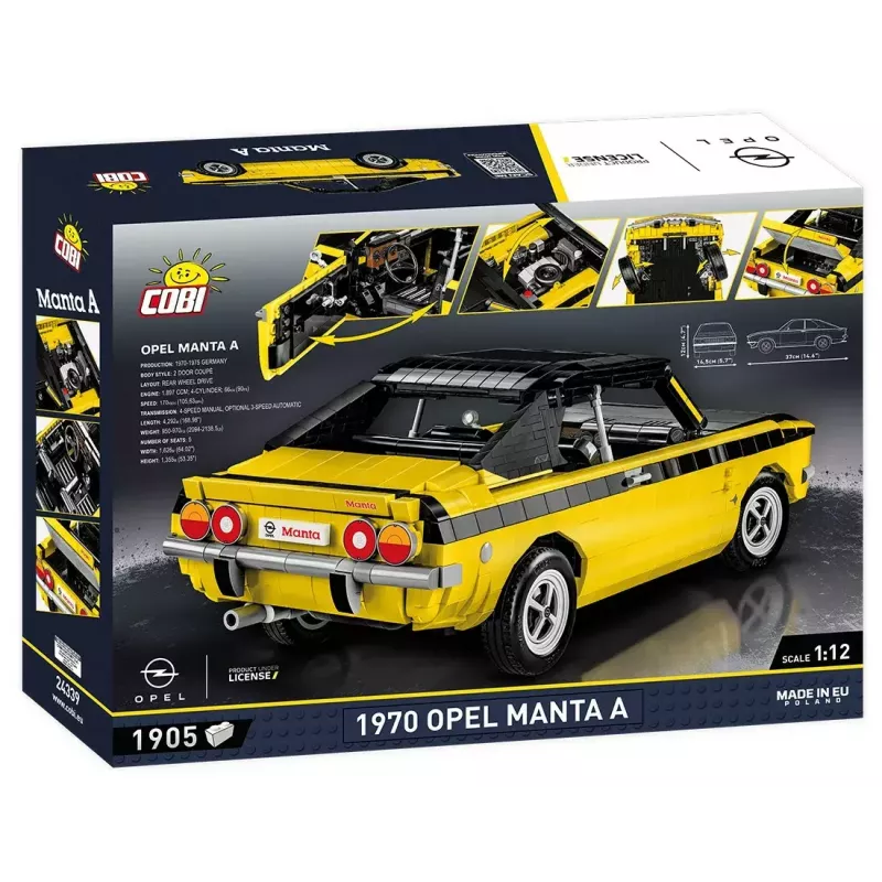 Konstrukciju rotaļlieta Cobi Opel Manta A 1970 mēroga 1:12 modelis, ķieģeļu komplekts