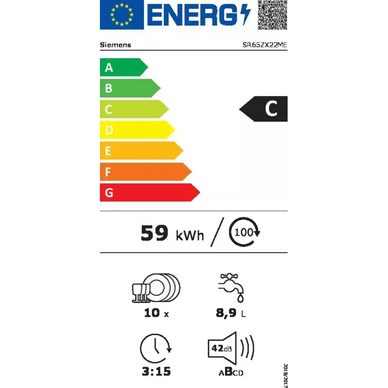Siemens iQ500 SR65ZX22ME trauku mazgājamā mašīna Pilnībā iebūvējama 10 galda klājumu komplekti C