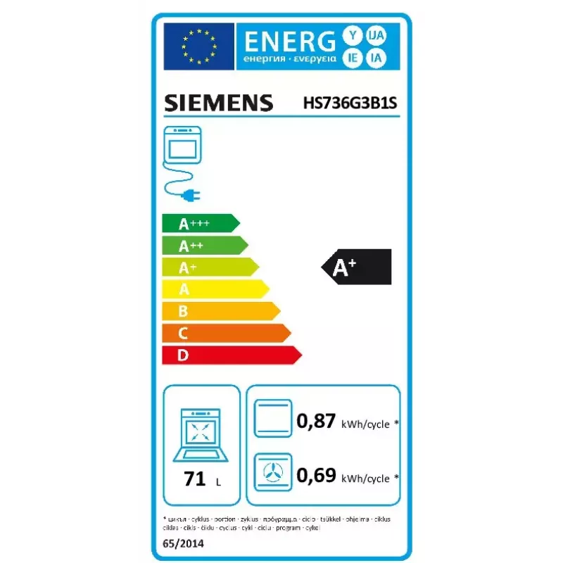 Siemens HS736G3B1 cepeškrāsns 71 L Melna, Nerūsējošais tērauds