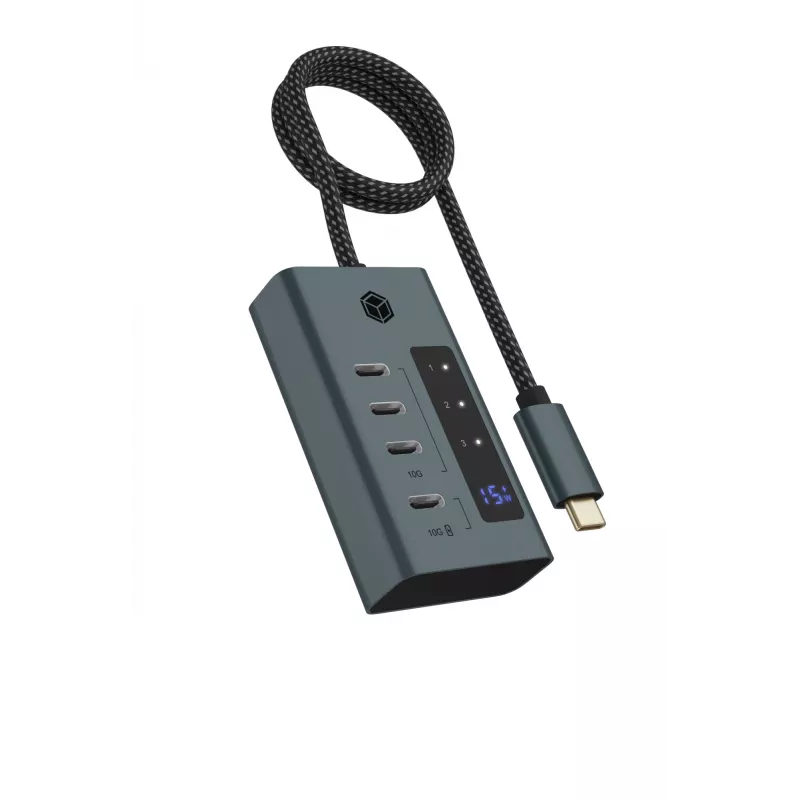 ICY BOX IB-HUB1454-C31 USB 3.2 Gen 1 (3.1 Gen 1) Type-C 10000 Mbit/s zils, pelēks