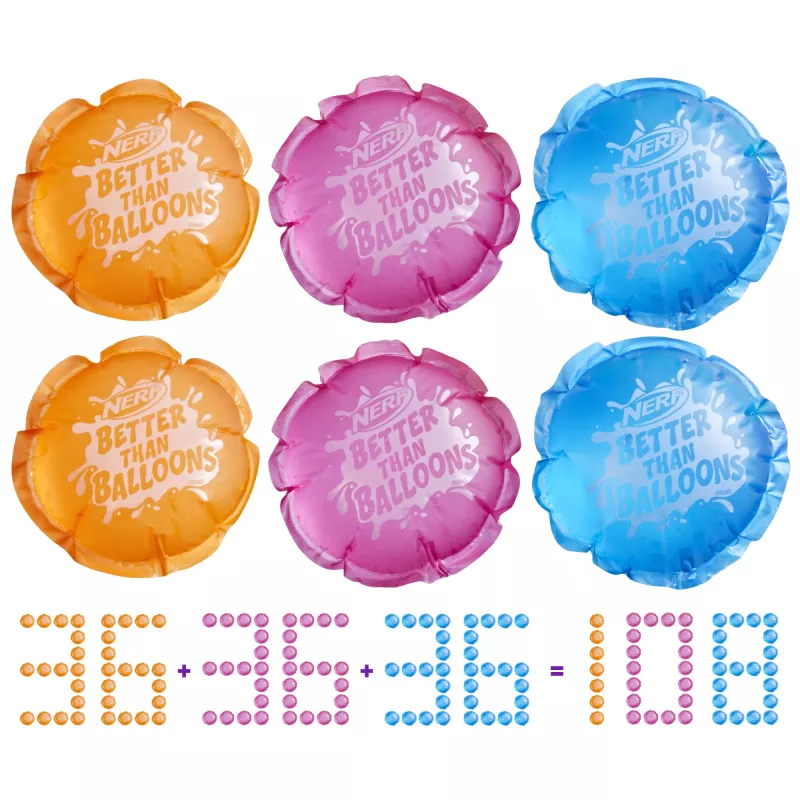 Nerf Super Soaker Better Than Balloons ūdens rotaļlietas, viegla 1 gabala tīrīšana, 108 kapsulas, daudz veidu, kā spēlēt, ūdensprieki pagalmā, dāvanas bērniem, vecums 3+