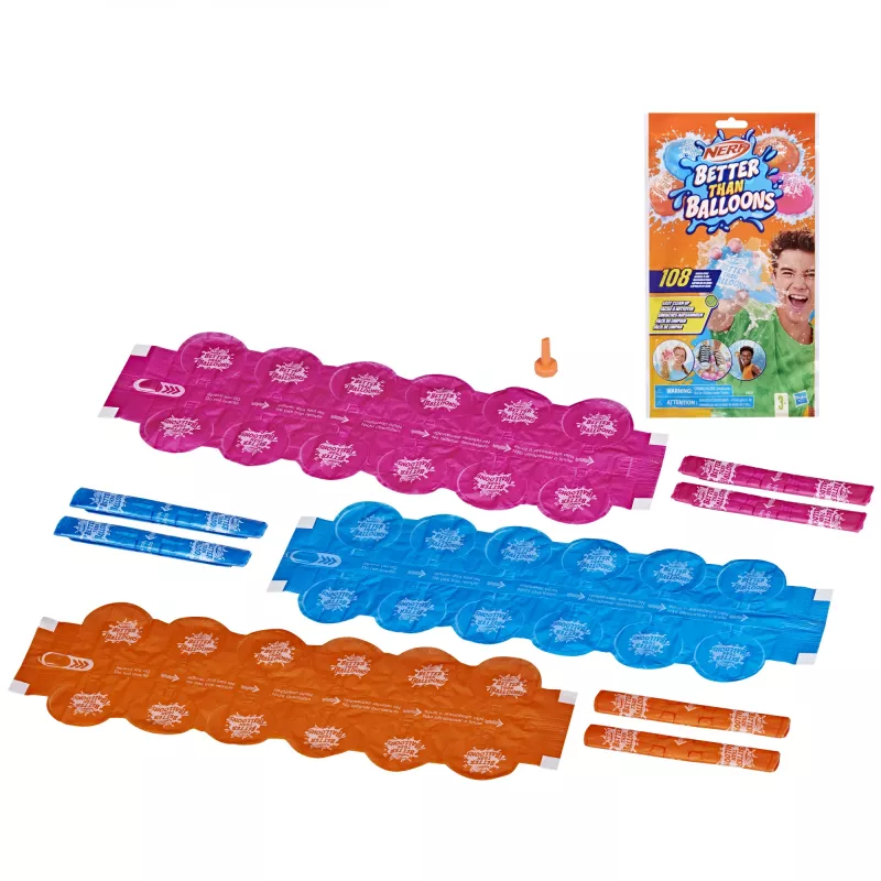 Nerf Super Soaker Better Than Balloons ūdens rotaļlietas, viegla 1 gabala tīrīšana, 108 kapsulas, daudz veidu, kā spēlēt, ūdensprieki pagalmā, dāvanas bērniem, vecums 3+