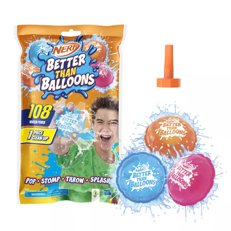 Nerf Super Soaker Better Than Balloons ūdens rotaļlietas, viegla 1 gabala tīrīšana, 108 kapsulas, daudz veidu, kā spēlēt, ūdensprieki pagalmā, dāvanas bērniem, vecums 3+