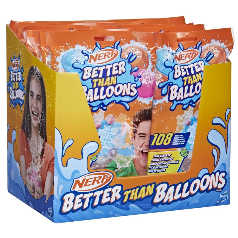 Nerf Super Soaker Better Than Balloons ūdens rotaļlietas, viegla 1 gabala tīrīšana, 108 kapsulas, daudz veidu, kā spēlēt, ūdensprieki pagalmā, dāvanas bērniem, vecums 3+