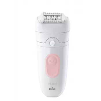 Braun Silk-épil 5 SE5-000 epilators lietošanai slapjā un sausā veidā, 2 ātrumi, uzlādējams, līdz 40 min., ar tīrīšanas birstīti, balts/rozā