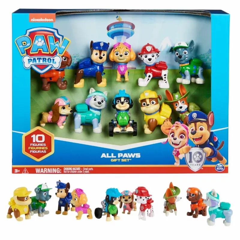 PAW Patrol, 10. jubileja, “Visi ķepas uz klāja” rotaļu figūriņu dāvanu komplekts ar 10 kolekcionējamām darbības figūriņām, bērnu rotaļlietas vecumam no 3 gadiem