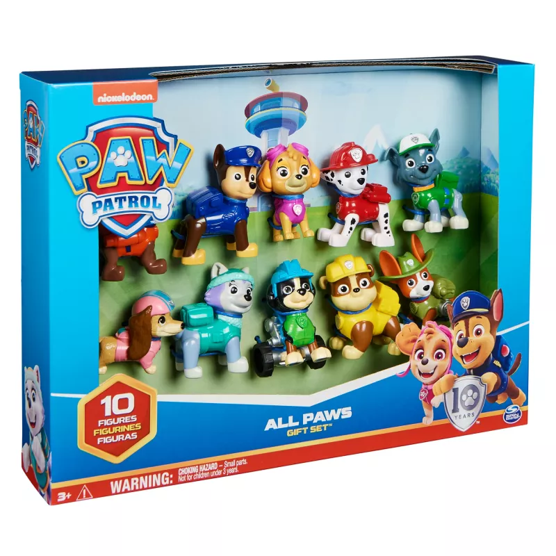 PAW Patrol, 10. jubileja, “Visi ķepas uz klāja” rotaļu figūriņu dāvanu komplekts ar 10 kolekcionējamām darbības figūriņām, bērnu rotaļlietas vecumam no 3 gadiem