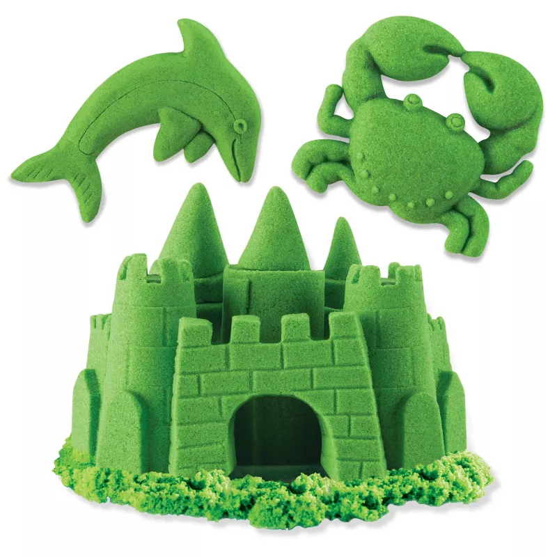 Kinetic Sand, 2 mārciņas zaļas rotaļu smiltis, veidojamas sensorās rotaļlietas bērniem, atkārtoti aizverams maisiņš (iepakojums var atšķirties), no 3 gadu vecuma