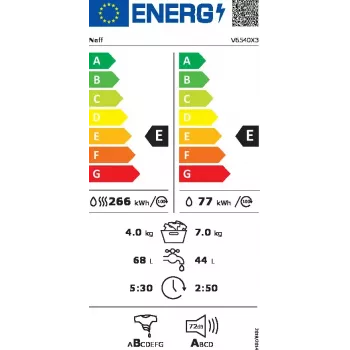 Neff V6540X3 veļas mazgājamā mašīna ar žāvētāju Iebūvējama Ar priekšējo ielādi Balta