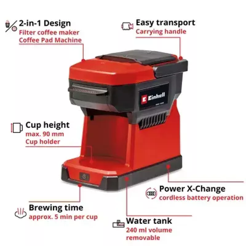 Pilienu kafijas automāts Einhell 0,24 L TE-CF 18 Li-Solo