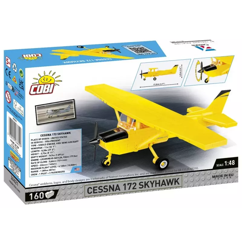 Konstrukciju rotaļlieta Cobi Cessna 172 Skyhawk dzeltens modelis 26621 - mēroga un montāžas komplekts
