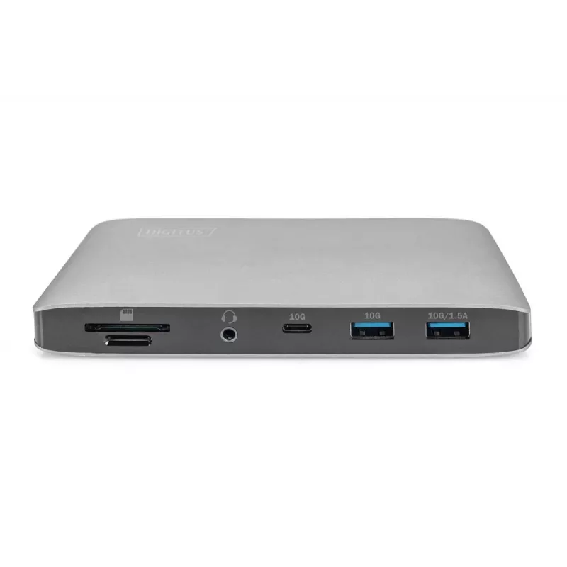 DIGITUS Dokstacija USB-C - 2x USB Type-C / 2x USB 3.0 10Gbps / USB 3.0 5Gbps / 2x DP / Gbe / micro SD / SD / 3,5 mm - 60W USB Power Delivery