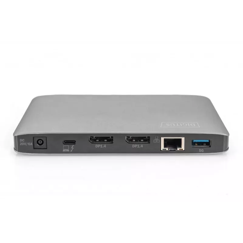 DIGITUS Dokstacija USB-C - 2x USB Type-C / 2x USB 3.0 10Gbps / USB 3.0 5Gbps / 2x DP / Gbe / micro SD / SD / 3,5 mm - 60W USB Power Delivery