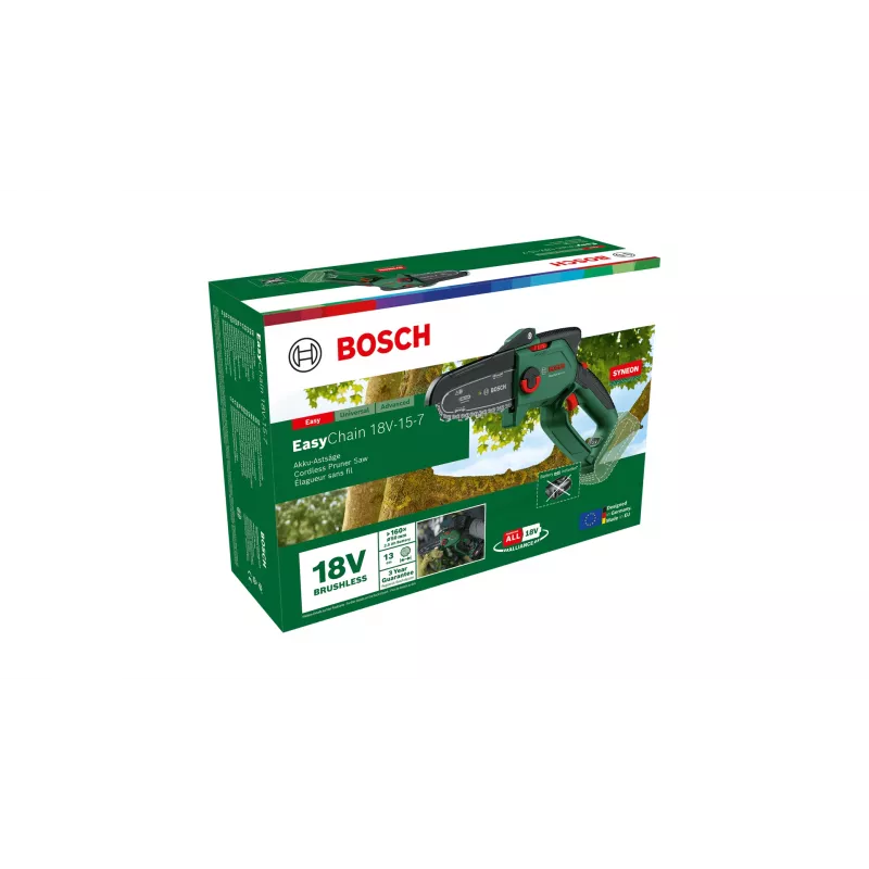 Elektriskais motorzāģis Bosch EasyChain 18V-15-7, bezvadu rokas zāģis 1,3 kg