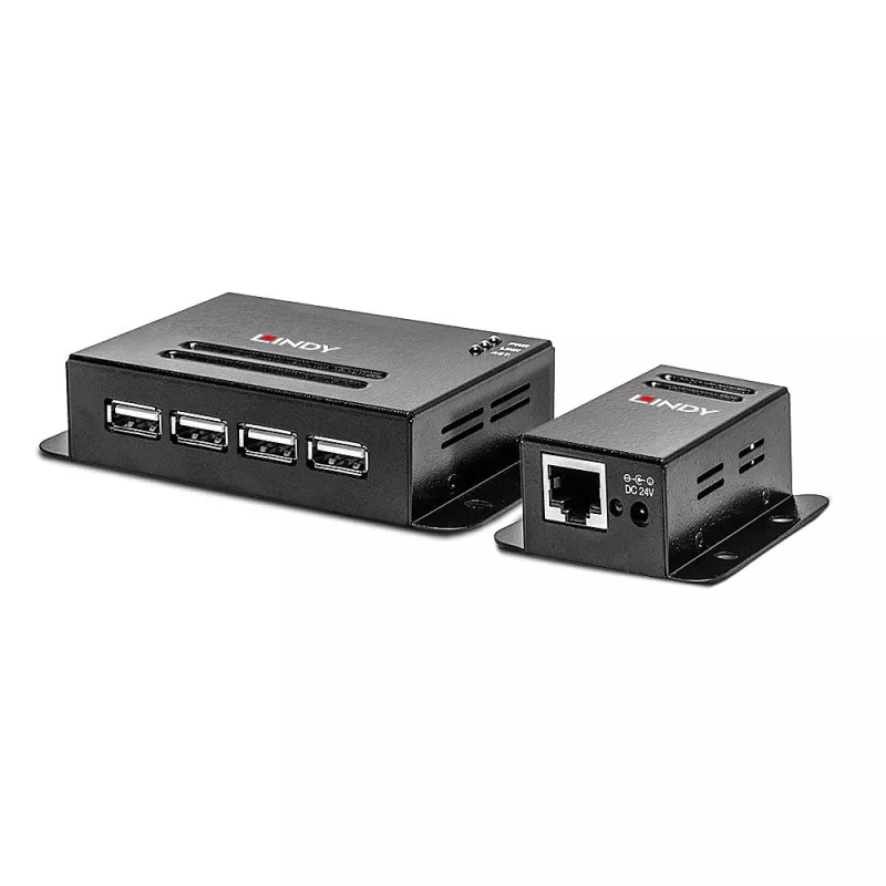 Lindy 50m 4 Port USB 2.0 Cat.6 paplašinātājs, tīkla raidītājs un uztvērējs, 50 m, 480 Mbit/s, Cat5, Cat5e, Cat6, NS1021, Fosfora bronza