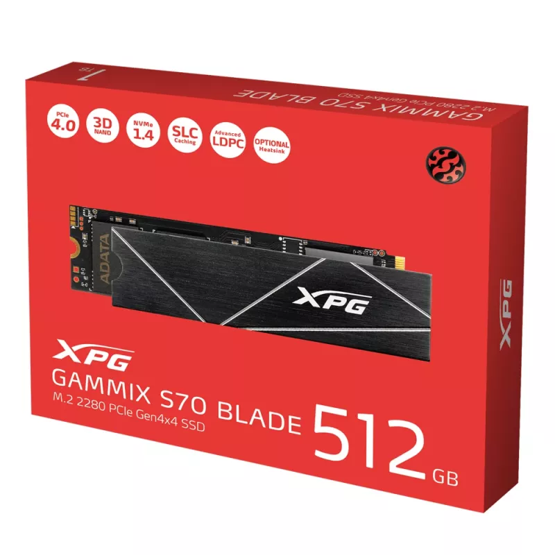 SSD M.2 512 GB ADATA XPG GAMMIX S70 BLADE — PCIe 4.0 NVMe, Read 7400 MB/s, Write 2600 MB/s