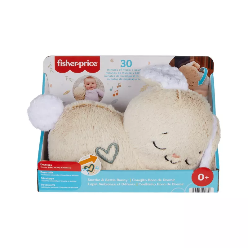 Fisher-Price Soothe & Settle Bunny mīkstā rotaļlieta mazulim un pielāgojama skaņas ierīce ar kustību
