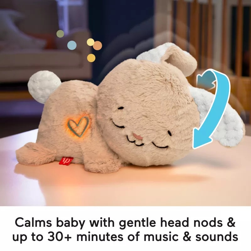 Fisher-Price Soothe & Settle Bunny mīkstā rotaļlieta mazulim un pielāgojama skaņas ierīce ar kustību