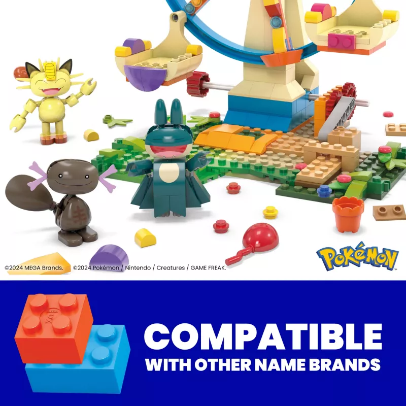 MEGA Pokémon panorāmas rata jautrais būvēšanas rotaļlietu komplekts, ar 4 darbības figūrām (393 gab.) bērniem